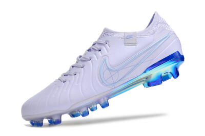 Men's NikeTiempo Legend 10 Elite FG Firm Ground Low-Tops Football Boots - White/Blue/Gold