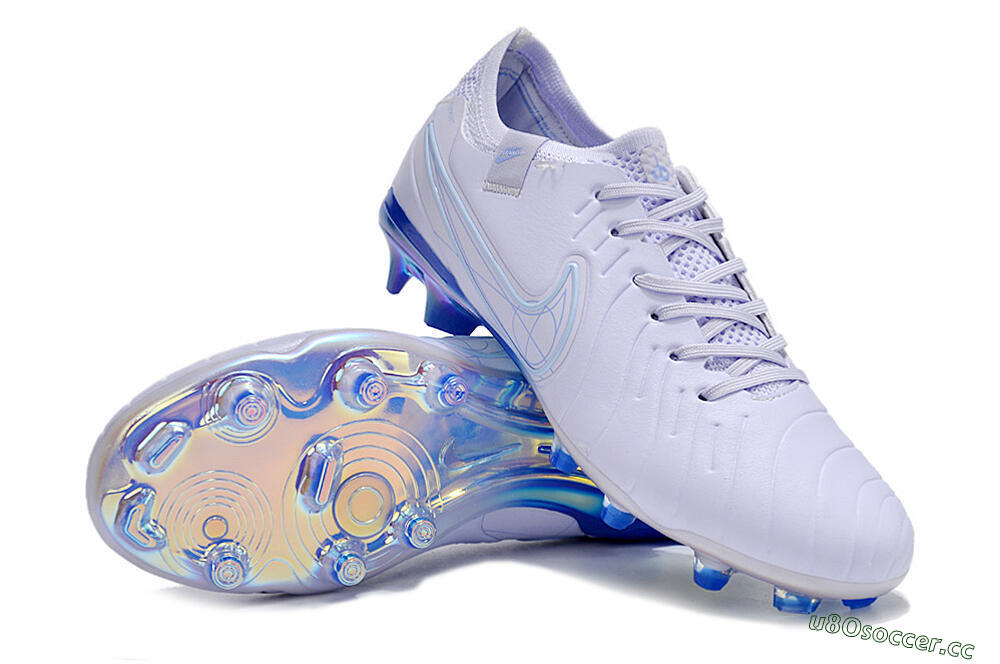 Men's NikeTiempo Legend 10 Elite FG Firm Ground Low-Tops Football Boots - White/Blue/Gold 3