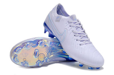 Men's NikeTiempo Legend 10 Elite FG Firm Ground Low-Tops Football Boots - White/Blue/Gold