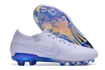 Men's NikeTiempo Legend 10 Elite FG Firm Ground Low-Tops Football Boots - White/Blue/Gold
