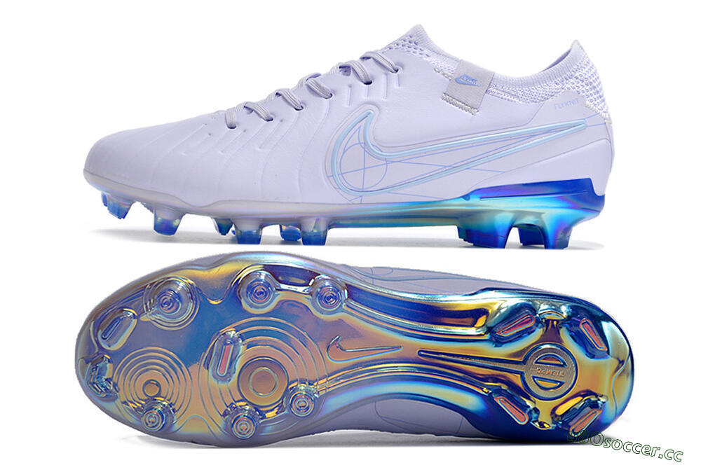 Men's NikeTiempo Legend 10 Elite FG Firm Ground Low-Tops Football Boots - White/Blue/Gold 1