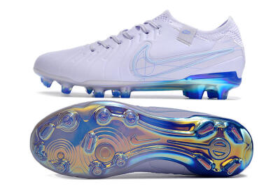 Men's NikeTiempo Legend 10 Elite FG Firm Ground Low-Tops Football Boots - White/Blue/Gold