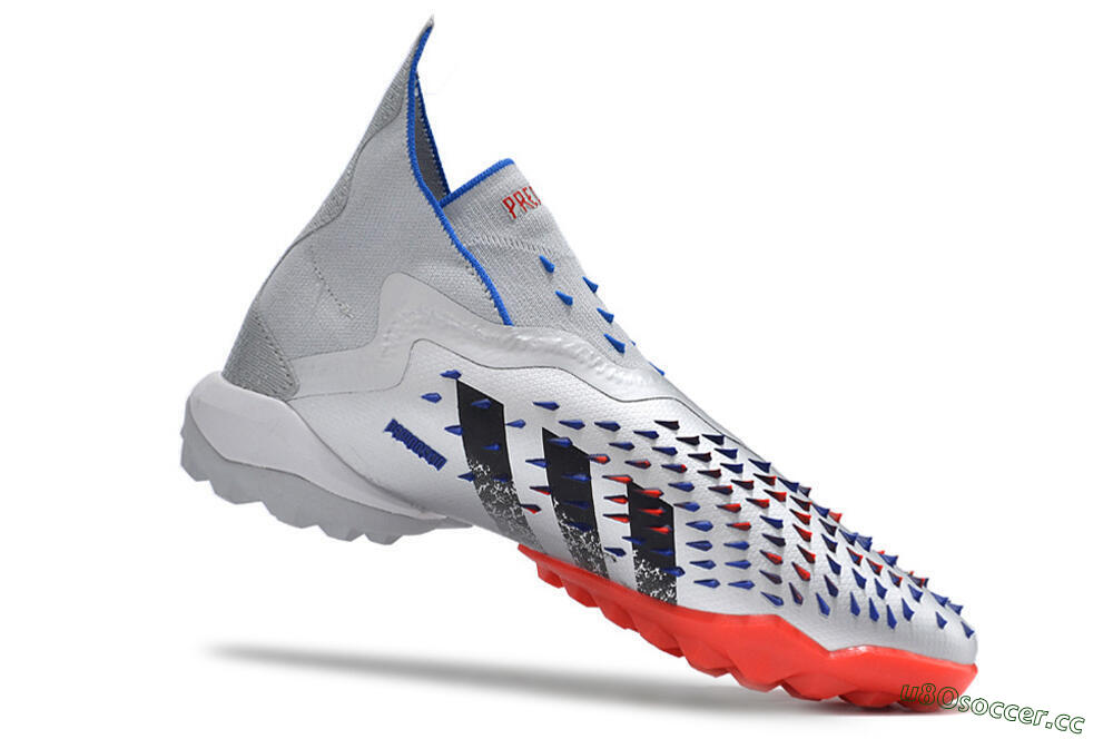 Unisex Adidas Predator Freak+ TF Artificial Turf High-Tops Football Shoes - Silver/Blue/Red 4