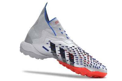 Unisex Adidas Predator Freak+ TF Artificial Turf High-Tops Football Shoes - Silver/Blue/Red