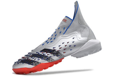 Unisex Adidas Predator Freak+ TF Artificial Turf High-Tops Football Shoes - Silver/Blue/Red