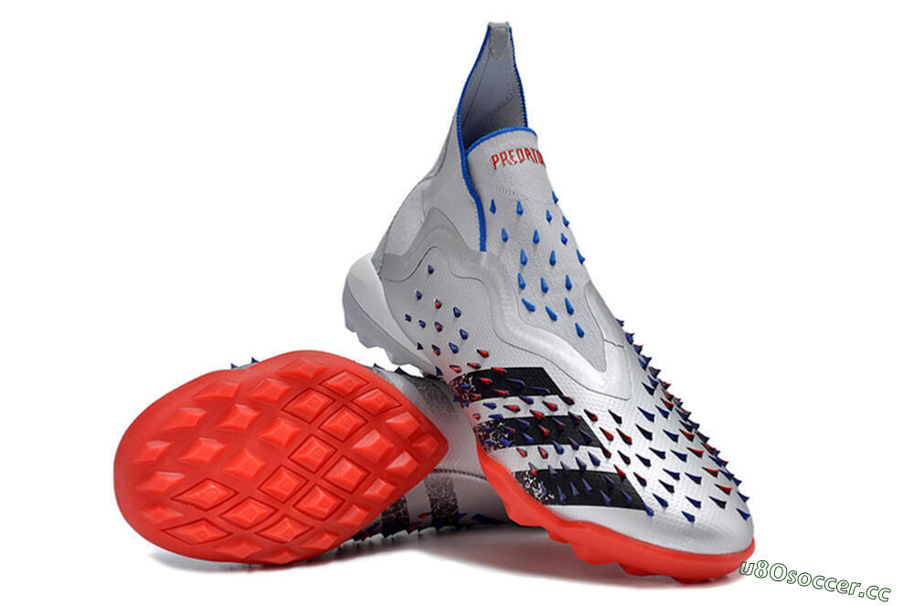 Unisex Adidas Predator Freak+ TF Artificial Turf High-Tops Football Shoes - Silver/Blue/Red 3