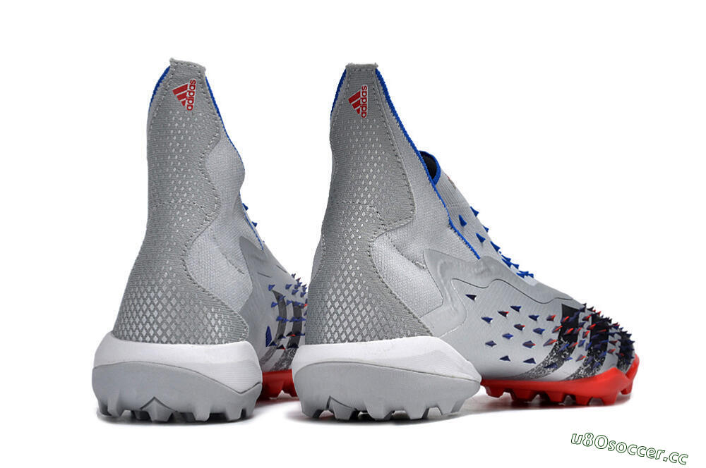 Unisex Adidas Predator Freak+ TF Artificial Turf High-Tops Football Shoes - Silver/Blue/Red 6