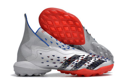 Unisex Adidas Predator Freak+ TF Artificial Turf High-Tops Football Shoes - Silver/Blue/Red