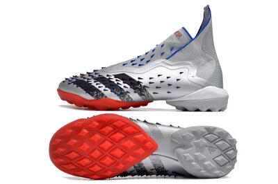 Unisex Adidas Predator Freak+ TF Artificial Turf High-Tops Football Shoes - Silver/Blue/Red