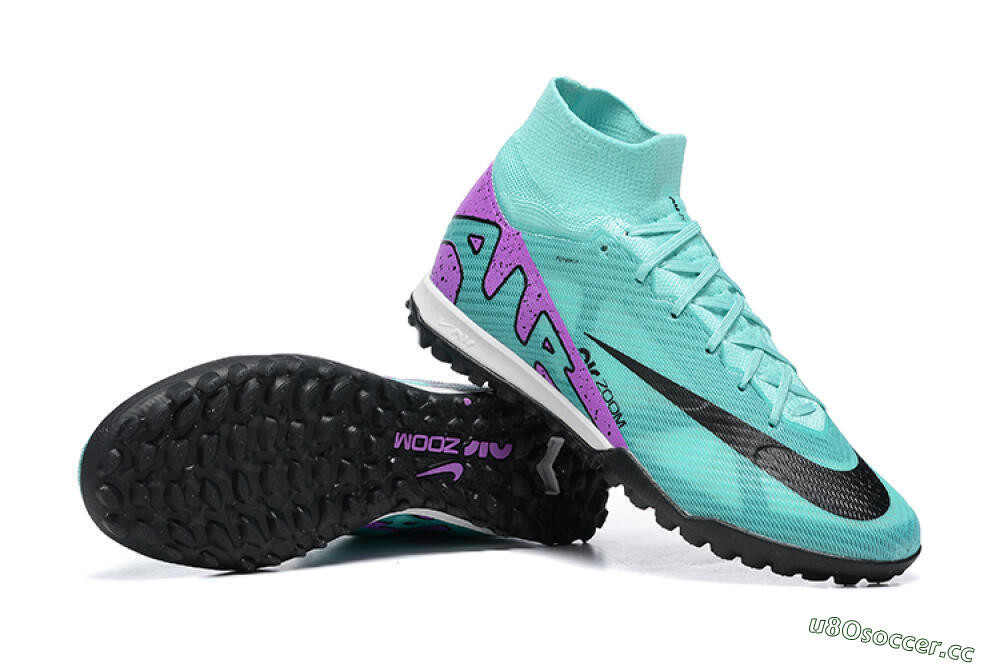 Men's Nike Air Zoom Mercurial Superfly 9 Elite TF Artificial Turf High-Tops Football Shoes - Blue/Black/Purple 4