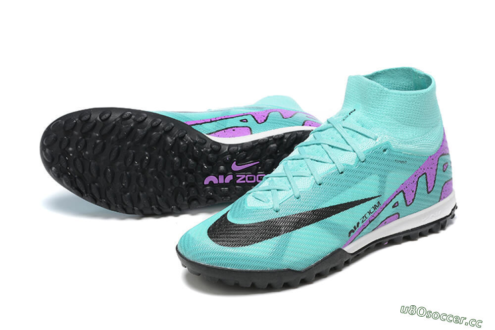 Men's Nike Air Zoom Mercurial Superfly 9 Elite TF Artificial Turf High-Tops Football Shoes - Blue/Black/Purple 3
