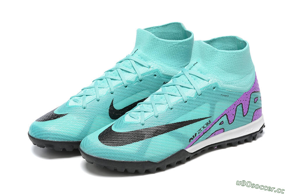 Men's Nike Air Zoom Mercurial Superfly 9 Elite TF Artificial Turf High-Tops Football Shoes - Blue/Black/Purple 9