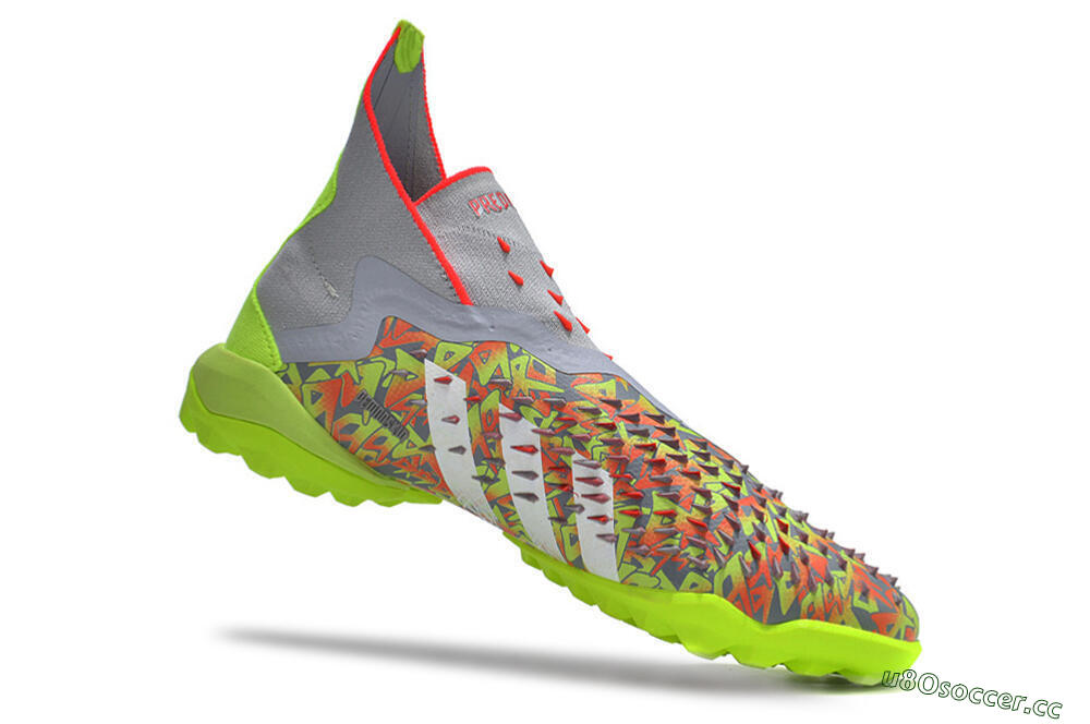 Unisex Adidas Predator Freak+ TF Artificial Turf High-Tops Football Shoes - Grey/Red/Yellow 4