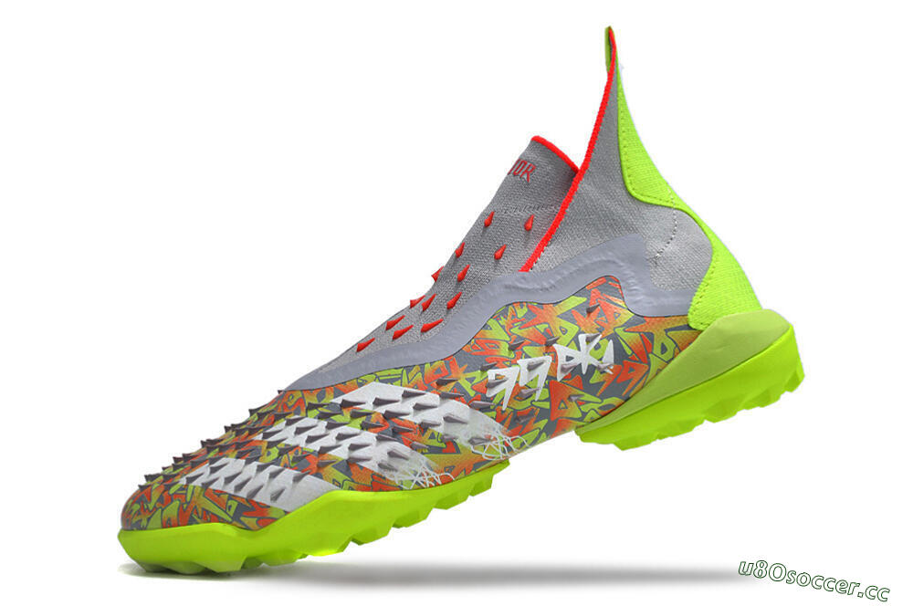 Unisex Adidas Predator Freak+ TF Artificial Turf High-Tops Football Shoes - Grey/Red/Yellow 5