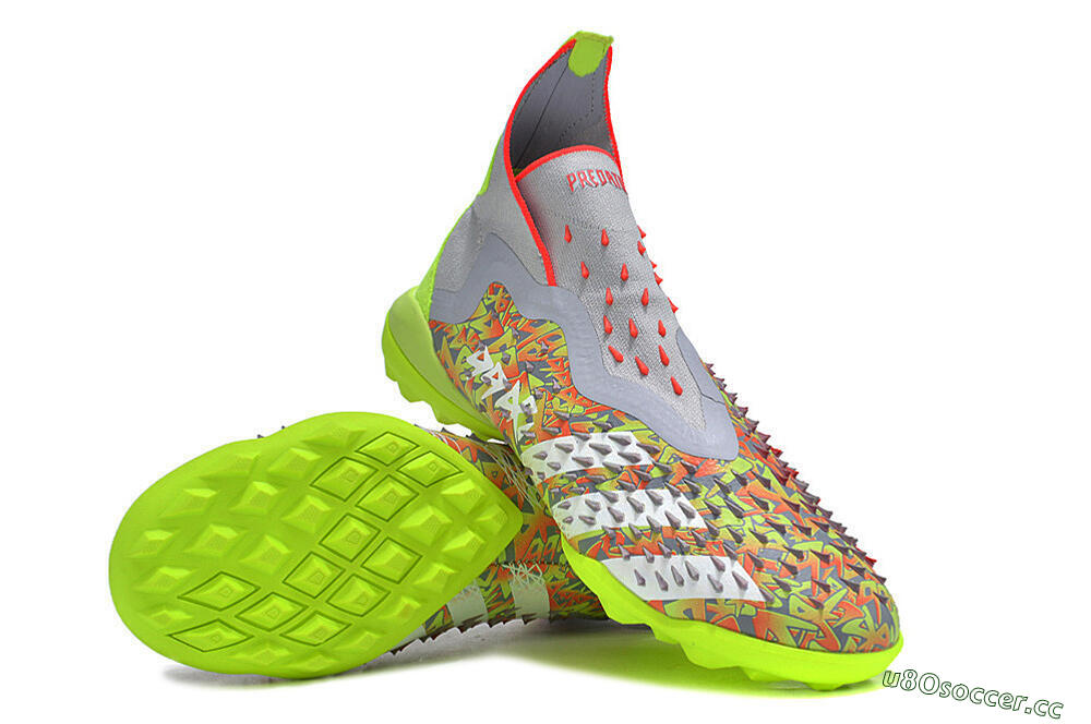 Unisex Adidas Predator Freak+ TF Artificial Turf High-Tops Football Shoes - Grey/Red/Yellow 3