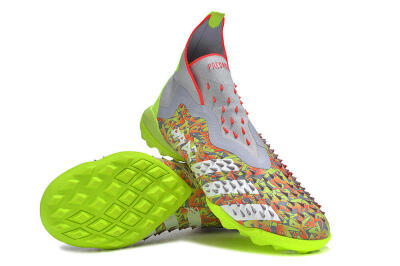 Unisex Adidas Predator Freak+ TF Artificial Turf High-Tops Football Shoes - Grey/Red/Yellow