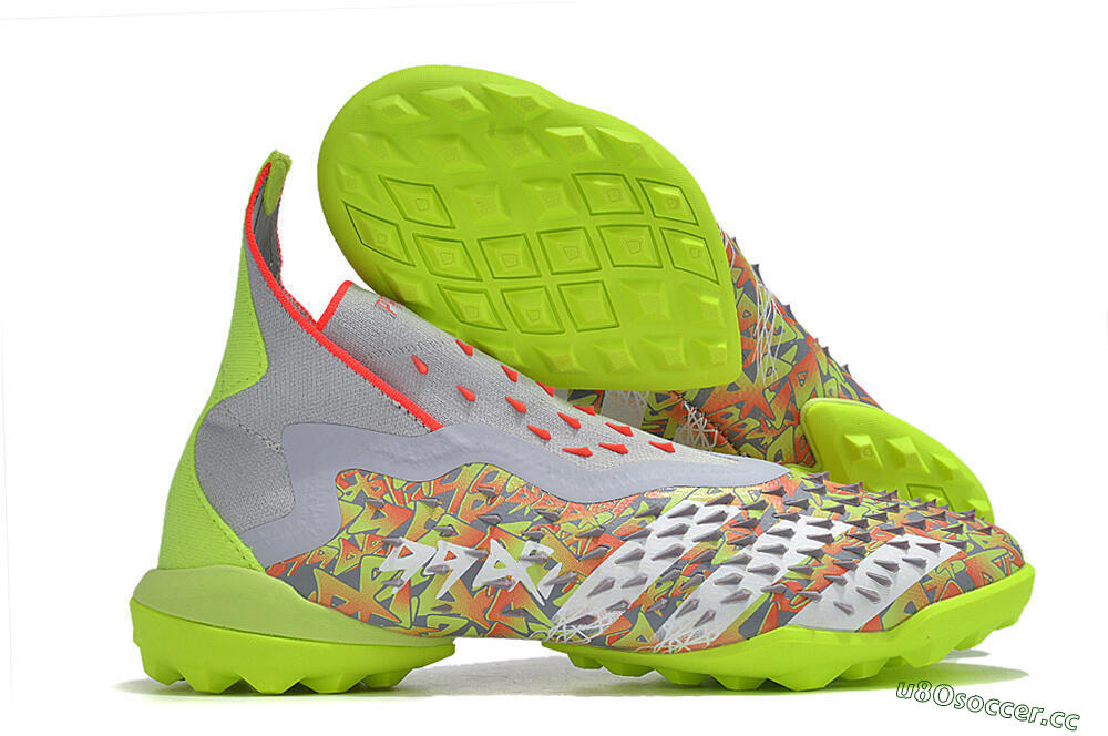 Unisex Adidas Predator Freak+ TF Artificial Turf High-Tops Football Shoes - Grey/Red/Yellow 2