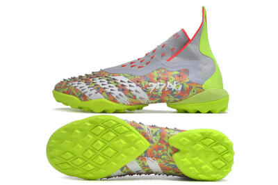 Unisex Adidas Predator Freak+ TF Artificial Turf High-Tops Football Shoes - Grey/Red/Yellow
