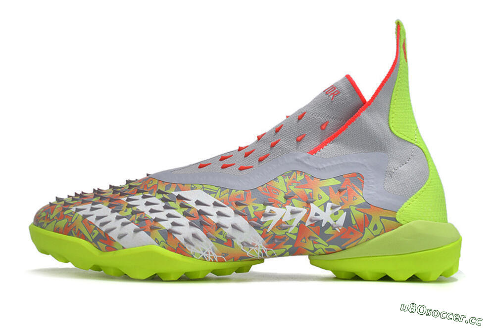 Unisex Adidas Predator Freak+ TF Artificial Turf High-Tops Football Shoes - Grey/Red/Yellow 0