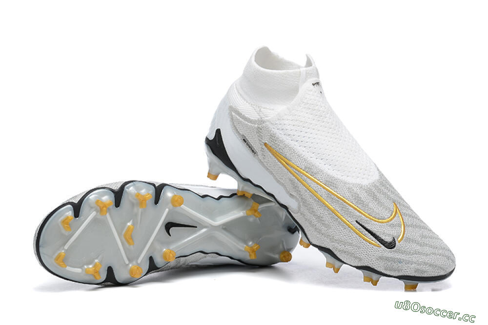 Men's Nike Phantom GX Elite DF FG Firm Ground High-Tops Football Boots - White/Gold/Black 4