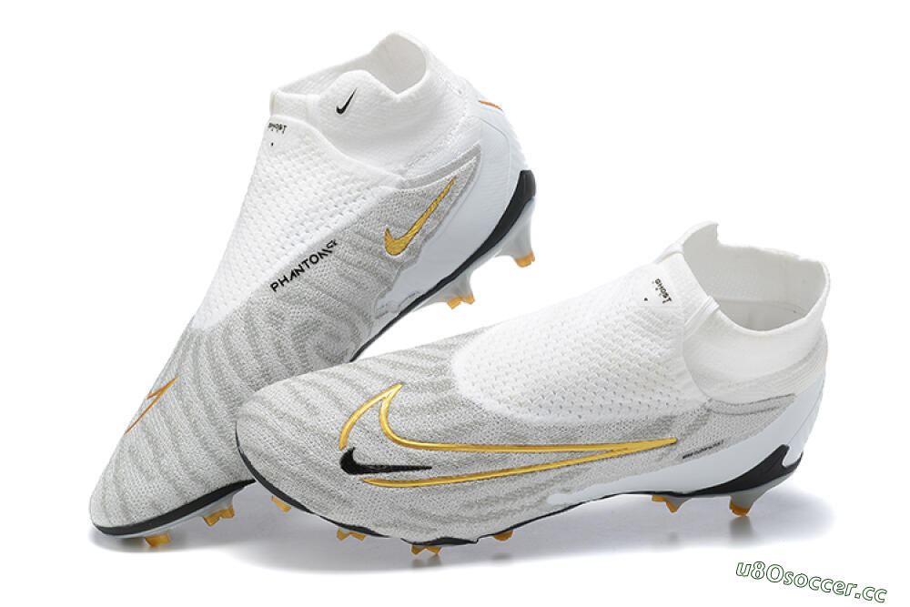 Men's Nike Phantom GX Elite DF FG Firm Ground High-Tops Football Boots - White/Gold/Black 5