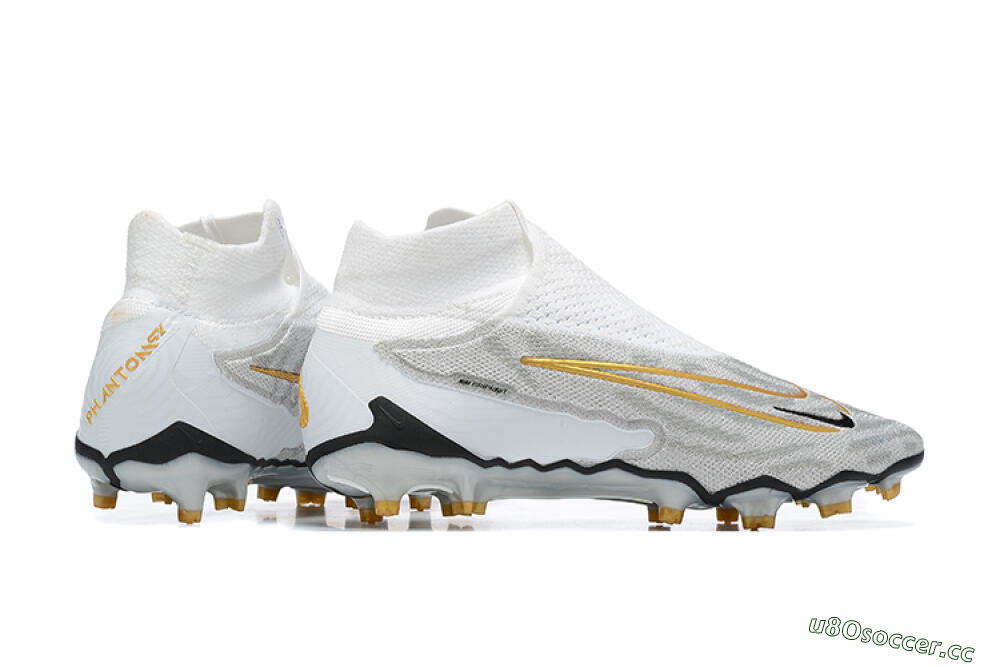 Men's Nike Phantom GX Elite DF FG Firm Ground High-Tops Football Boots - White/Gold/Black 8