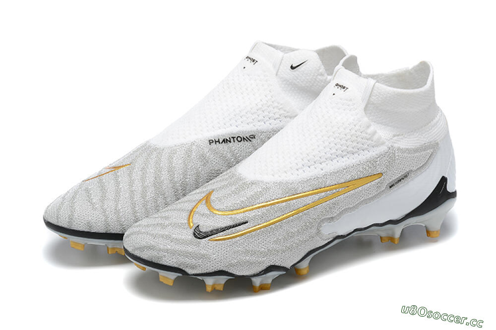 Men's Nike Phantom GX Elite DF FG Firm Ground High-Tops Football Boots - White/Gold/Black 9