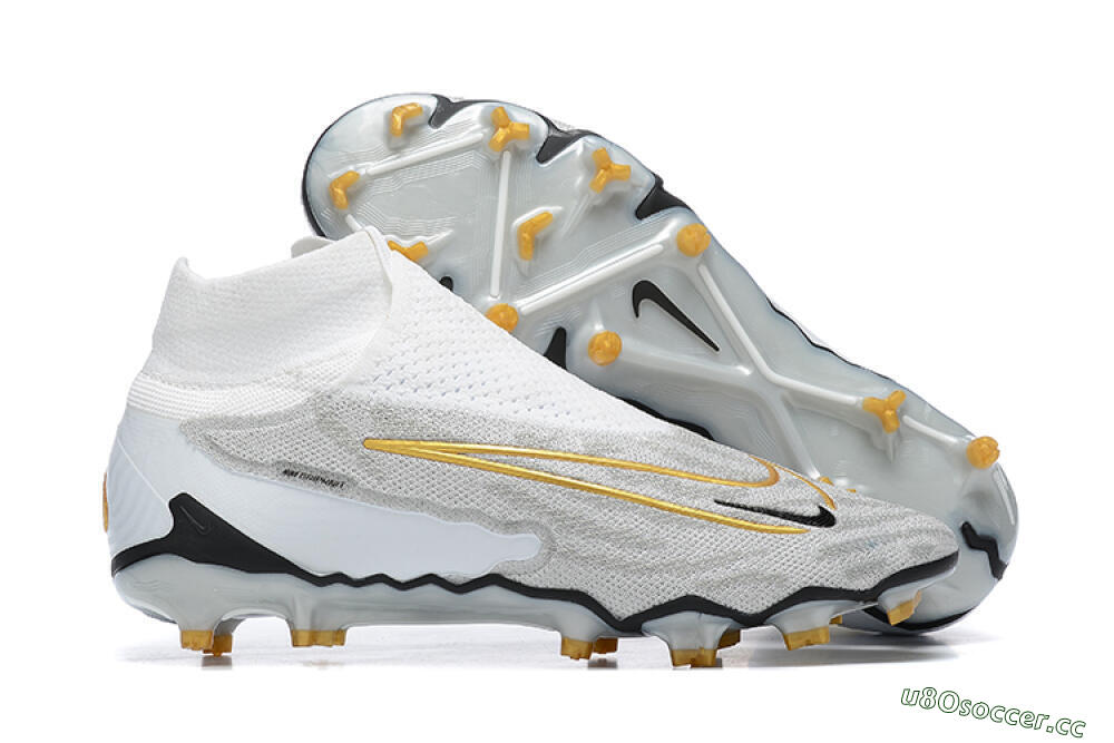 Men's Nike Phantom GX Elite DF FG Firm Ground High-Tops Football Boots - White/Gold/Black 2