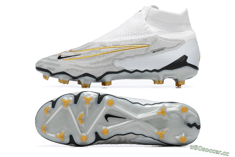 Men's Nike Phantom GX Elite DF FG Firm Ground High-Tops Football Boots - White/Gold/Black 1