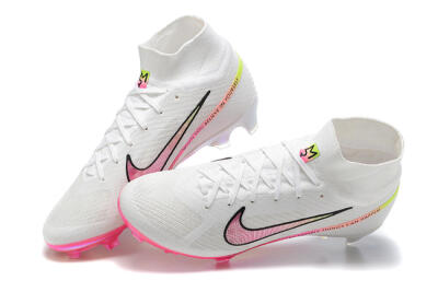 Unisex Nike Air Zoom Mercurial Superfly 9 Elite FG Firm Ground High-Tops Football Boots - White/Pink/Black/Yellow