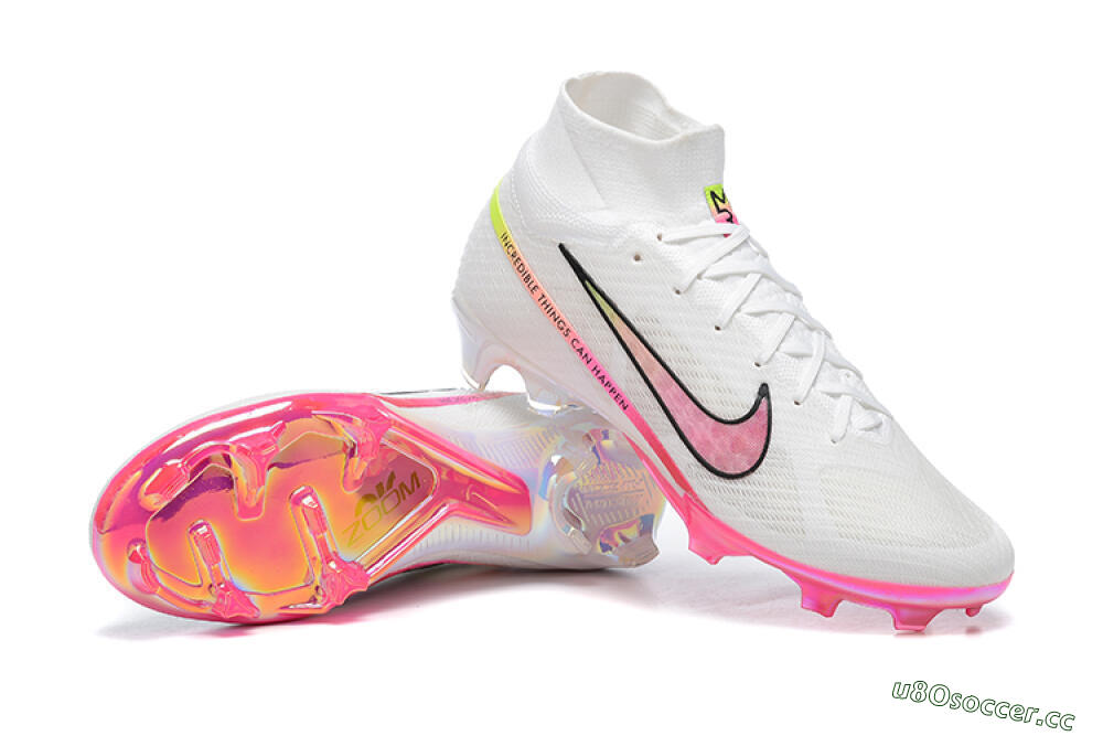 Unisex Nike Air Zoom Mercurial Superfly 9 Elite FG Firm Ground High-Tops Football Boots - White/Pink/Black/Yellow 4
