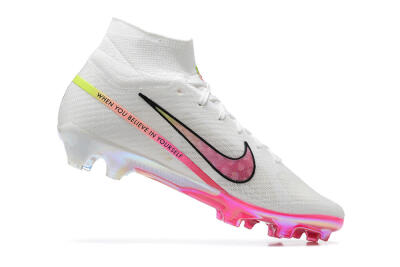 Unisex Nike Air Zoom Mercurial Superfly 9 Elite FG Firm Ground High-Tops Football Boots - White/Pink/Black/Yellow