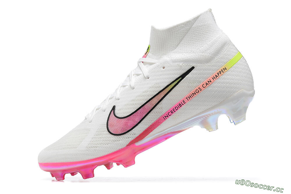 Unisex Nike Air Zoom Mercurial Superfly 9 Elite FG Firm Ground High-Tops Football Boots - White/Pink/Black/Yellow 7