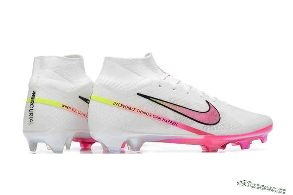 Unisex Nike Air Zoom Mercurial Superfly 9 Elite FG Firm Ground High-Tops Football Boots - White/Pink/Black/Yellow 8