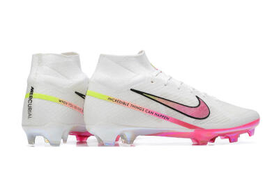 Unisex Nike Air Zoom Mercurial Superfly 9 Elite FG Firm Ground High-Tops Football Boots - White/Pink/Black/Yellow