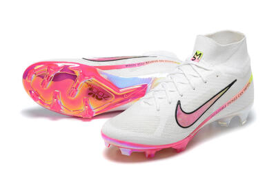 Unisex Nike Air Zoom Mercurial Superfly 9 Elite FG Firm Ground High-Tops Football Boots - White/Pink/Black/Yellow