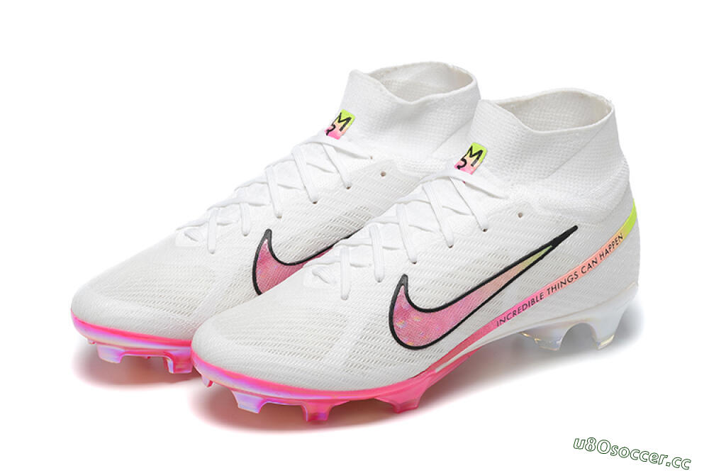 Unisex Nike Air Zoom Mercurial Superfly 9 Elite FG Firm Ground High-Tops Football Boots - White/Pink/Black/Yellow 9