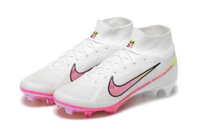 Unisex Nike Air Zoom Mercurial Superfly 9 Elite FG Firm Ground High-Tops Football Boots - White/Pink/Black/Yellow