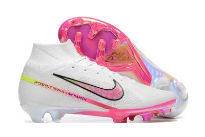 Unisex Nike Air Zoom Mercurial Superfly 9 Elite FG Firm Ground High-Tops Football Boots - White/Pink/Black/Yellow