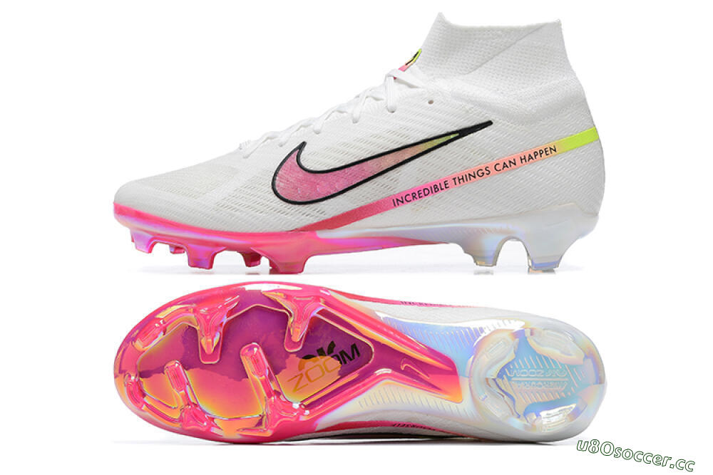 Unisex Nike Air Zoom Mercurial Superfly 9 Elite FG Firm Ground High-Tops Football Boots - White/Pink/Black/Yellow 1