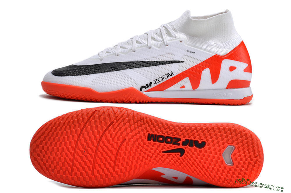 Men's Nike Air Zoom Mercurial Superfly 9 Elite IC Indoor & Futsal High-Tops Football Shoes - White/Black/Red 1