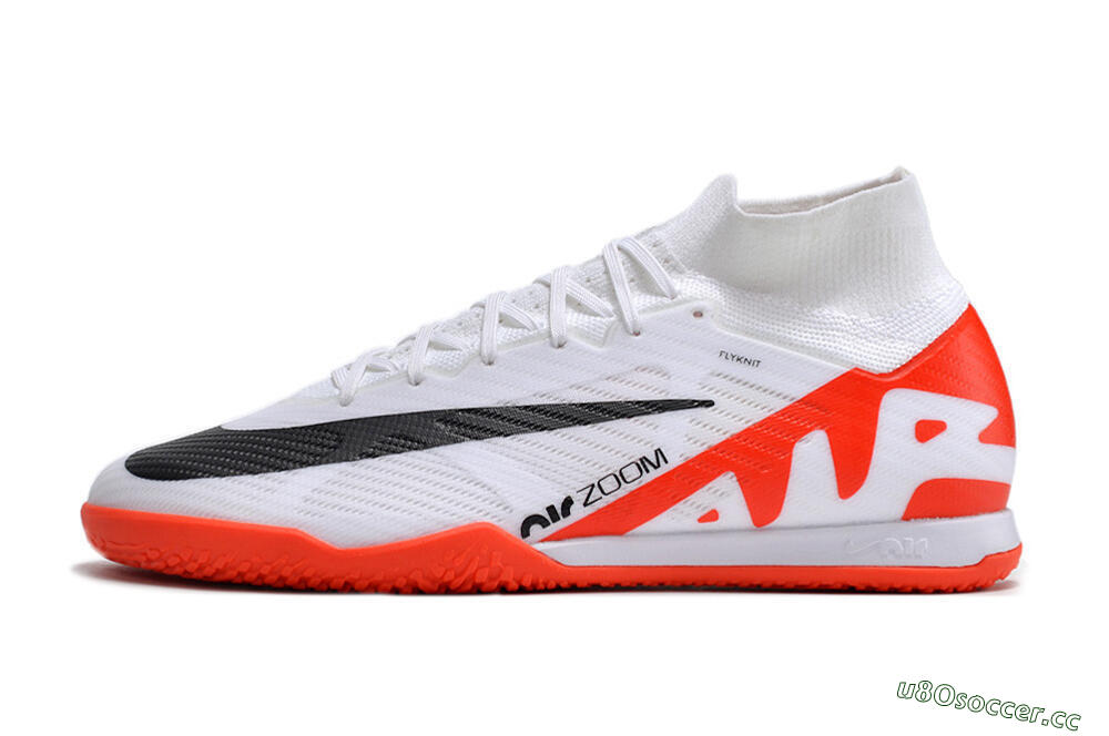 Men's Nike Air Zoom Mercurial Superfly 9 Elite IC Indoor & Futsal High-Tops Football Shoes - White/Black/Red 0