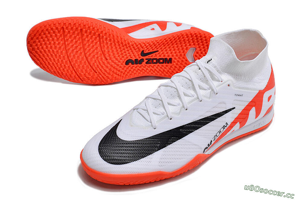 Men's Nike Air Zoom Mercurial Superfly 9 Elite IC Indoor & Futsal High-Tops Football Shoes - White/Black/Red 3