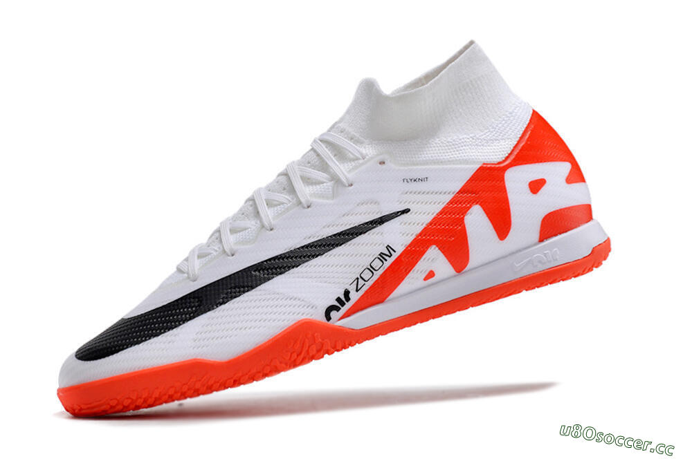 Men's Nike Air Zoom Mercurial Superfly 9 Elite IC Indoor & Futsal High-Tops Football Shoes - White/Black/Red 5