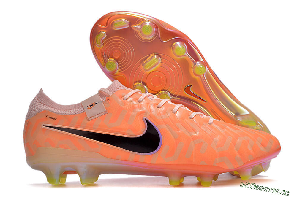 Men's Nike Tiempo Legend 10 Elite FG Firm Ground Low-Tops Football Boots - Orange/Black/Purple 2