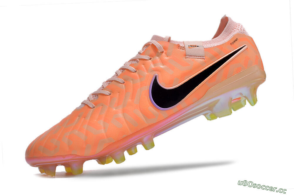 Men's Nike Tiempo Legend 10 Elite FG Firm Ground Low-Tops Football Boots - Orange/Black/Purple 5