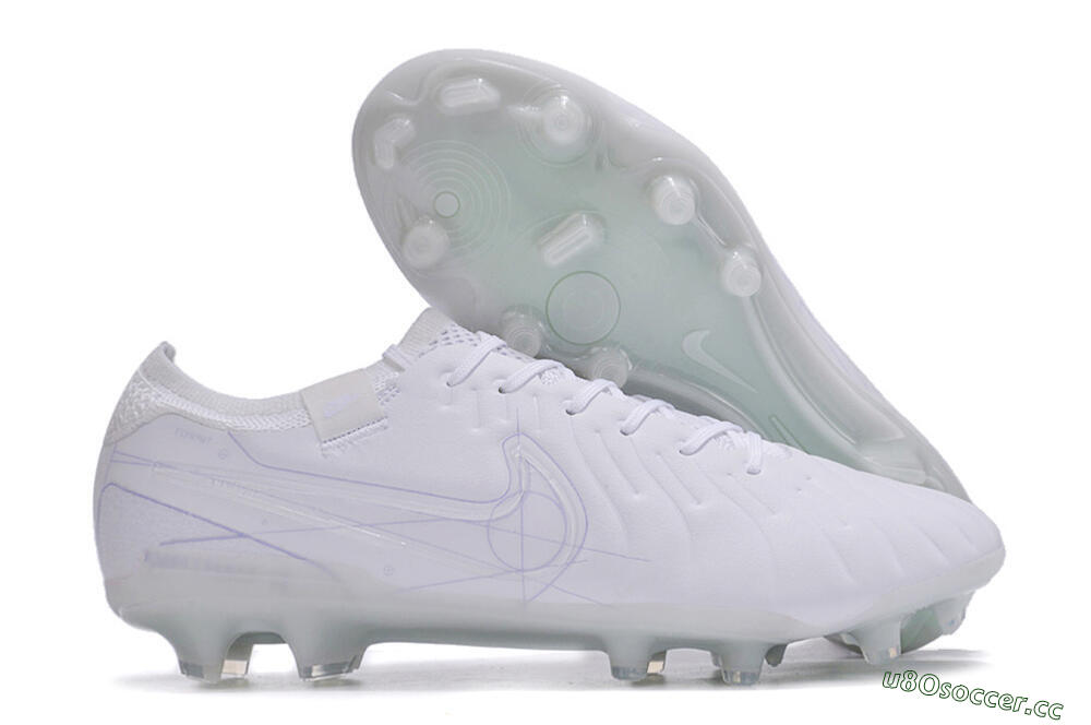 Men's Nike Tiempo Legend 10 Elite FG Firm Ground Low-Tops Football Boots - White/Purple 2