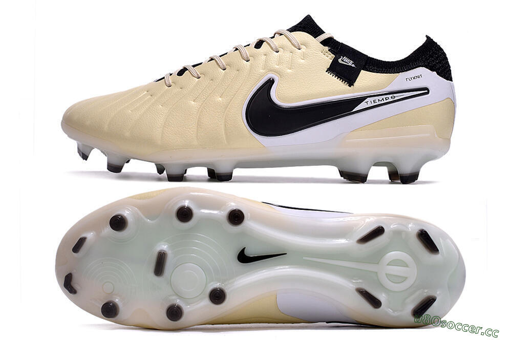 Men's Nike Tiempo Legend 10 Elite FG Firm Ground Low-Tops Football Boots - Beige/Black/White 1