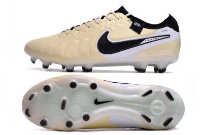 Men's Nike Tiempo Legend 10 Elite FG Firm Ground Low-Tops Football Boots - Beige/Black/White