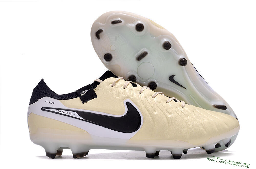 Men's Nike Tiempo Legend 10 Elite FG Firm Ground Low-Tops Football Boots - Beige/Black/White 2
